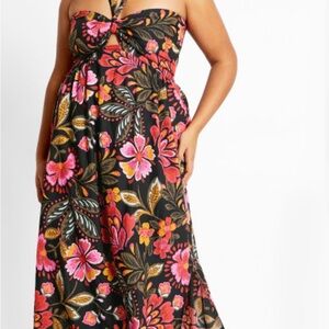 NWT City Chic Floral Halter Maxi Dress - Black, Pink, Orange